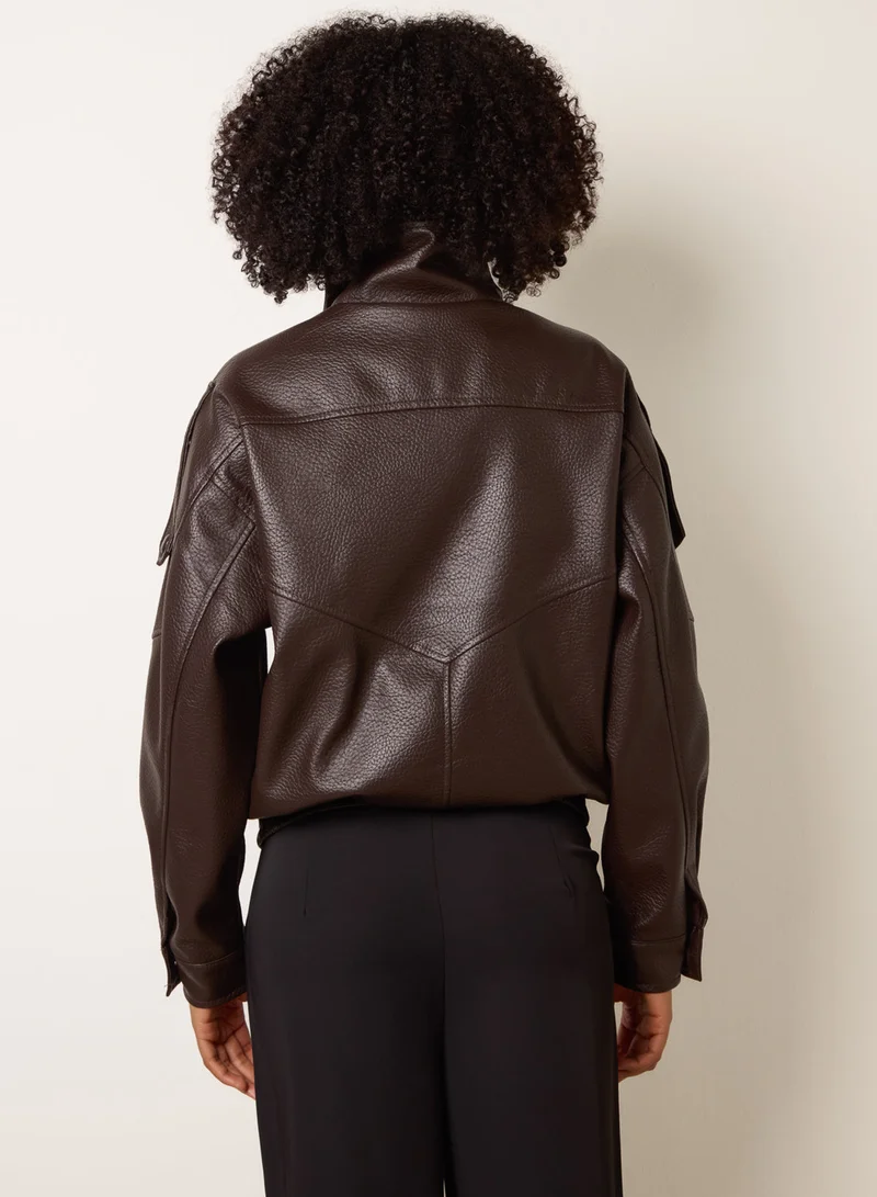 Blue Vanilla High Collar Faux Leather Jacket